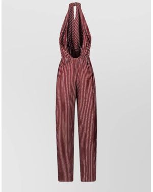 ANDAMANE Halterneck Striped Backless Jumpsuit Elastic Waistband - Red