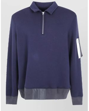 Sacai Cotton Terry Zip Polo Sweatshirt - Blue