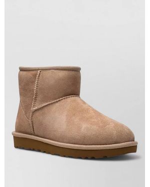 UGG Ankle Boots Round Toe Rubber Sole - Brown