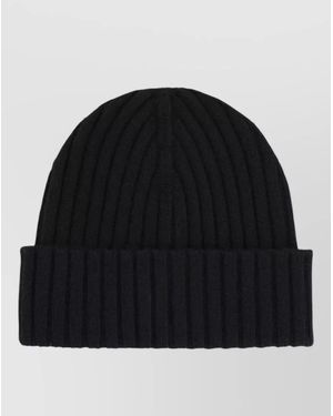 Sporty & Rich Logo Beanie Ribbed Knit Turn Up Brim - Black