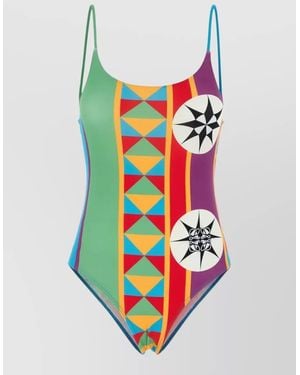 Loewe Geometric Stretch Nylon Scoop Neck Swimsuit - White