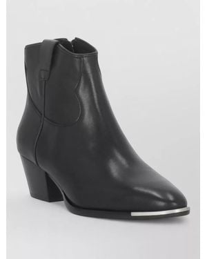 Ash Leather Ankle Boots Arrow Toe Metal Detail - Black