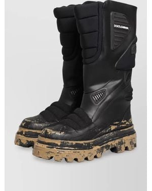 Dolce & Gabbana Leather Biker Mid Calf Boots - Black