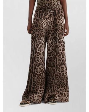 Dolce & Gabbana Cotton Leopard-Print Wide-Leg Pants - Brown