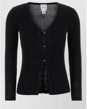 Calvin Klein Knit Cardigan Long Sleeve Ribbed V Neck - Black