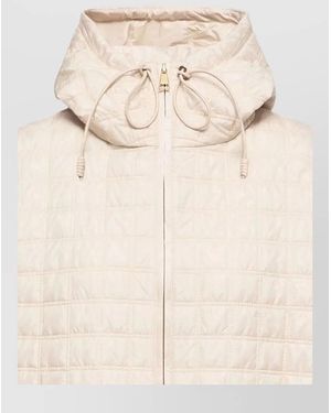 Moncler Hooded Cropped Cape Lightweight Quilted Design - Natural