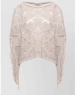 Antonelli Geometric Knit Cropped Top Round Neck - Natural