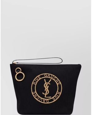 Saint Laurent Embroidered Leather Clutch Bag - Black