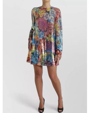 Dolce & Gabbana Floral Sequin Shift Dress Long Sleeves - Brown