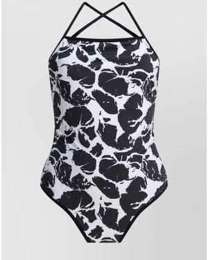 Loulou de Saison Floral Cross-Back Halterneck High-Cut Swimwear - White