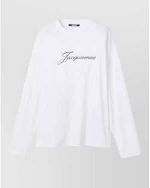 Jacquemus Long Sleeve Crew Neck Cotton Hemp Top - White