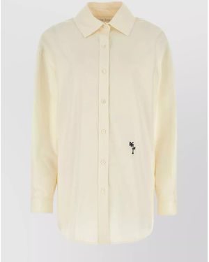 Palm Angels Cotton Oversized Poplin Logo-Embroidered Shirt - Natural