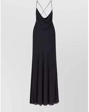 Pinko Farro Dress Rhinestones Draped Neckline Midi - Black