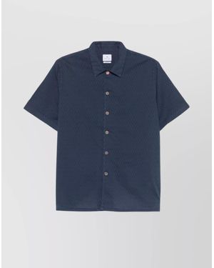 Paul Smith Collared Shirt With Textured Fabric And Side Slits - Blue