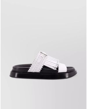 McQueen Leather Fringe Sandals - White