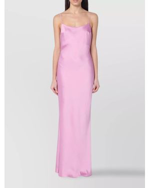 ANDAMANE Draped Back Satin Finish Spaghetti Straps Dress - Pink
