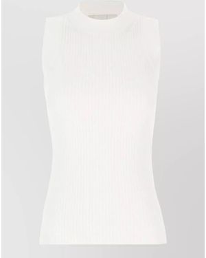 Sportmax Cotton Mock Neck Ribbed Sleeveless Top - White