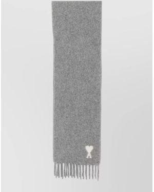 Ami Paris Alpaca Wool Fringed Scarf - Gray