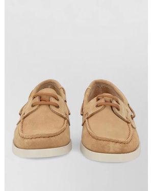 Manebí Suede Loafers Lace Detail Rubber Sole - Natural