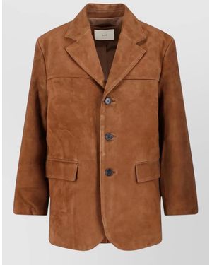 DUNST Coat Button Cuffs Front Pockets Notched Lapel - Brown