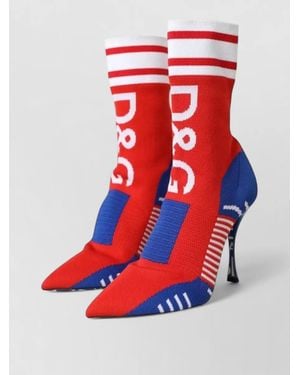 Dolce & Gabbana Logo Stretch Sock Ankle Boots Stiletto - Red