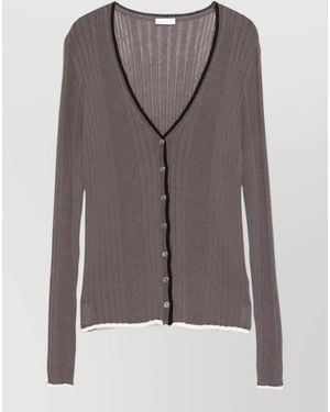 Roberto Collina V Neck Cardigan Ribbed Knit Contrast Trims - Gray