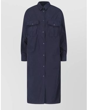 Aspesi Long Sleeve Collared Coat Chest And Side Pockets - Blue