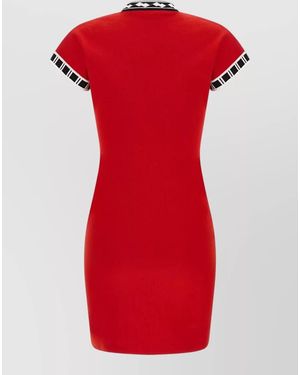 Versace Logo Dress Short Sleeves Contrast Trim - Red
