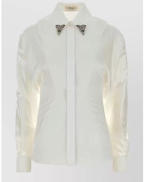 Versace Cotton Poplin Embroidered Long-Sleeve Shirt - White
