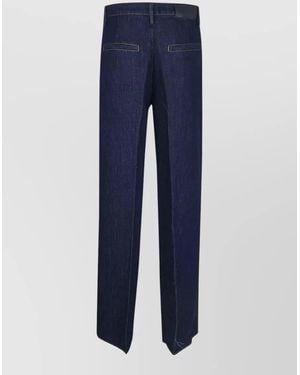 7 For All Mankind Linen-Blend High-Rise Wide-Leg Tailored Trousers - Blue