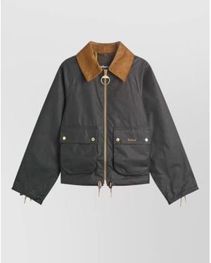 Barbour Waxed Cotton Cropped Fitted Jacket - Grey