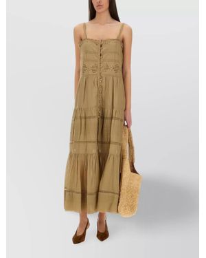 Isabel Marant "Crochet Detailing" Tiered Long Dress - Natural