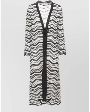 D.exterior Long Cardigan Beachwear Lurex Pattern Tie - White