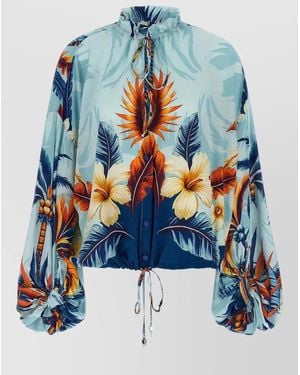 F.R.S For Restless Sleepers Archilo Shirt Drawstring Hem Floral Print - Blue