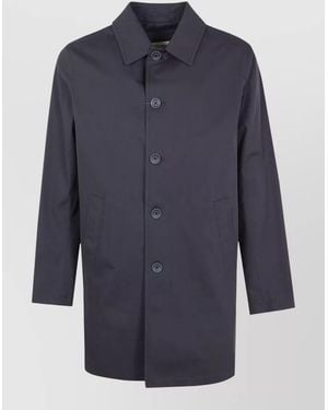 Herno Cotton Single-Breasted Midi Coat - Blue