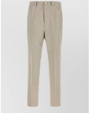 Brunello Cucinelli Cotton Blend Straight Leg Tailored Trousers - Natural