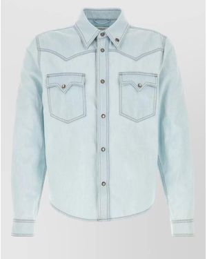 Versace Denim Shirt Long Sleeves Chest Pockets - Blue