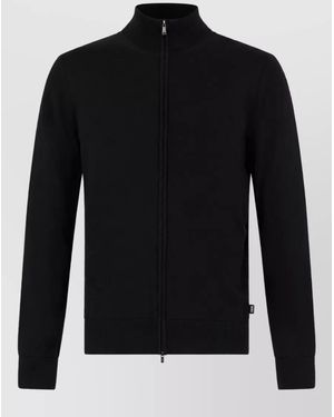 BOSS Virgin Wool High Neck Zip Cardigan - Black