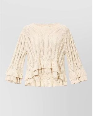Isabel Marant Norma Crochet Knit Crewneck Zigzag Ruffle - Natural