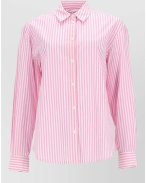MC2 Saint Barth Shirt Striped Pattern Embroidered Detail Long Sleeves - Pink
