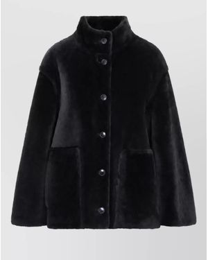Yves Salomon Shearling Single-Breasted Jacket - Black
