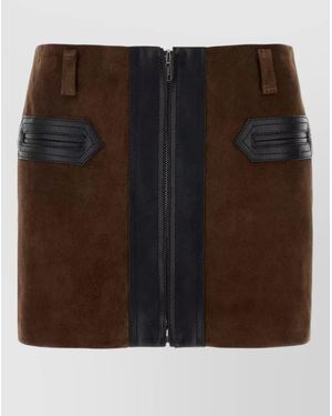 Marni Suede Mini Skirt Belt Loops Contrast Panel - Brown