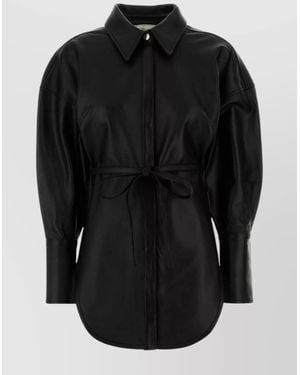 Blumarine Leather Shirt With Waist Tie And Cuffs - Black