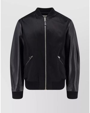 Givenchy Leather And Satin Bomber Jacket - Blue