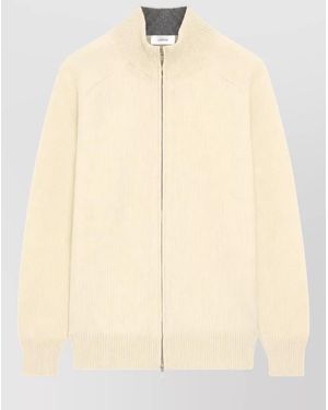 Lardini Cashmere-Blend Ribbed Zip-Up Cardigan - Natural