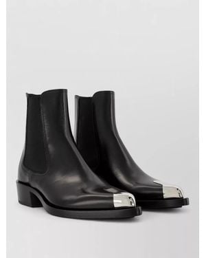 McQueen Boxcar Boots Lambskin Leather Metal Toe - Black