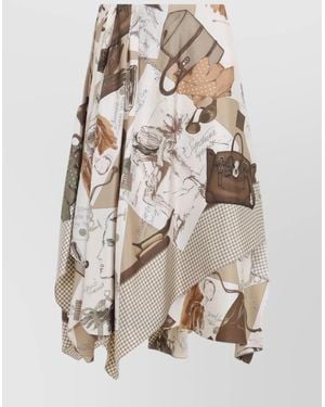 Ralph Lauren Glenn Knee Silk Midi Skirt Layered Design - Natural