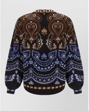 FARM Rio Jacquard Balloon-Sleeve Crew-Neck Sweater - Blue
