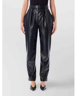 Balmain High-Rise Pleated Faux Leather Tapered Trousers - Black