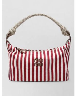 Miu Miu Shoulder Bag Braided Handle Striped Pattern - Red